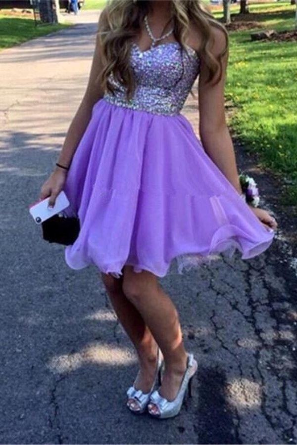 Beading A Line Homecoming Dress Short Prom Dresses - Laurafashionshop
