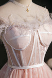 Pink Feather Homecoing Dresses For Teens Sweet 16 Dresses