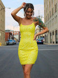 Shiny Sheath Yellow Short Homecoming Dress