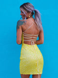 Shiny Sheath Yellow Short Homecoming Dress