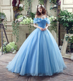 Gorgeous Ball Gown Off The Shoulder Appliques Tulle Court Train Prom Dresses, Party Dresses