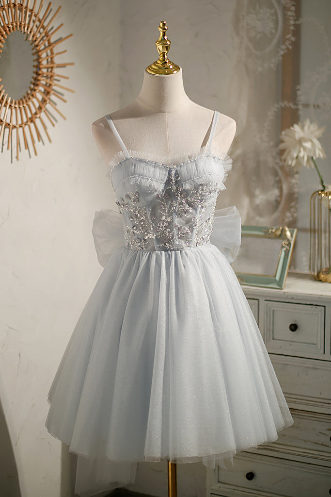Light Grey Party Dress Beading Homecoming Dress