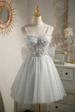 Light Grey Party Dress Beading Homecoming Dress