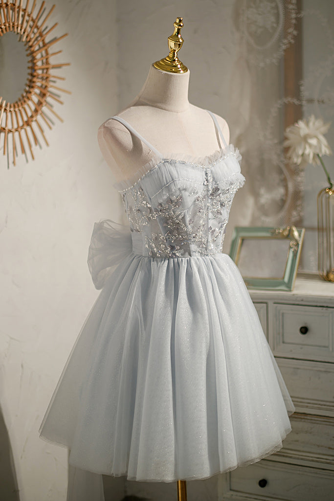 Light Grey Party Dress Beading Homecoming Dress