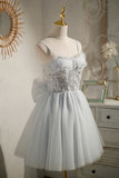 Light Grey Party Dress Beading Homecoming Dress