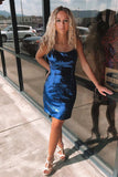 Spaghetti Straps Shinning Sequins Navy Blue Short Prom Dress Homecoming Dress