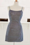 Spaghetti Straps Pretty Backless Blue Lace Up Short Formal Dress Homecoming Dress
