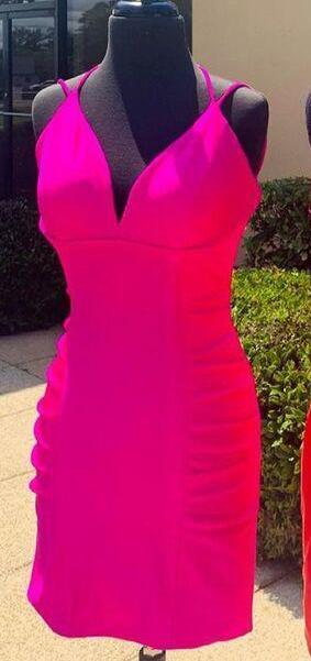 V-neck Satin Sexy Spaghetti Straps Short Prom Dresses, Homecoming Dresses