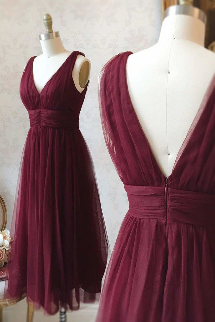 Tulle Mid length V-neck Sleeveless Prom Dresses Homecoming Dresses