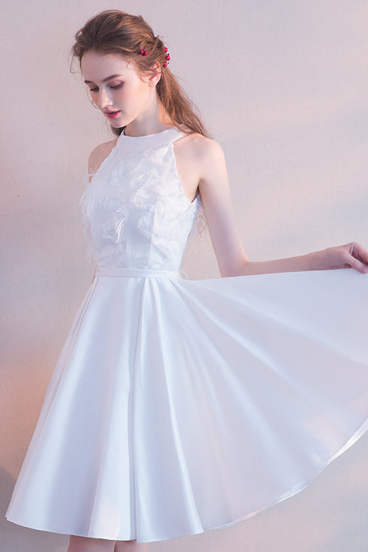 White Party Dress High Neck Sleeveless Elegant Bridesmaid Dress Homecoming Dresses
