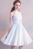 White Party Dress High Neck Sleeveless Elegant Bridesmaid Dress Homecoming Dresses