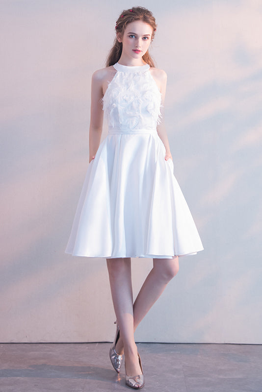 White Party Dress High Neck Sleeveless Elegant Bridesmaid Dress Homecoming Dresses