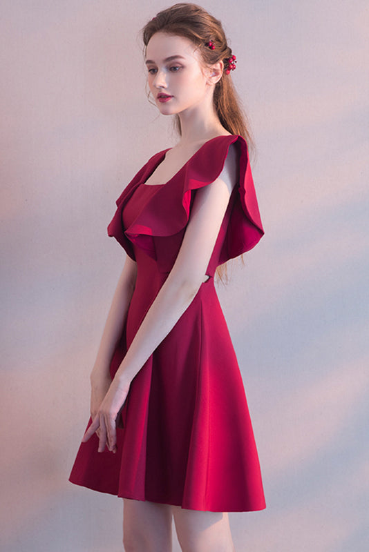 Elegant Bridesmaid Dress Red Prom Dress with Ruffles Homecoming Dresses