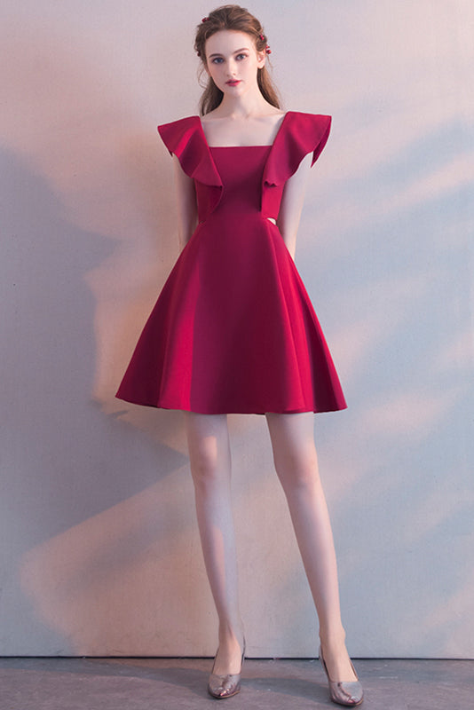 Elegant Bridesmaid Dress Red Prom Dress with Ruffles Homecoming Dresses