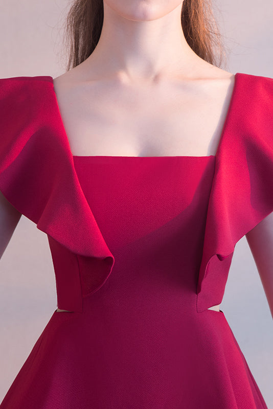 Elegant Bridesmaid Dress Red Prom Dress with Ruffles Homecoming Dresses