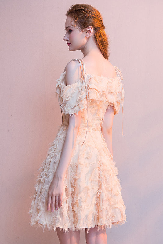 Light Champagne Scoop Neck Tea-Length Homecoming Dresses With Tassels