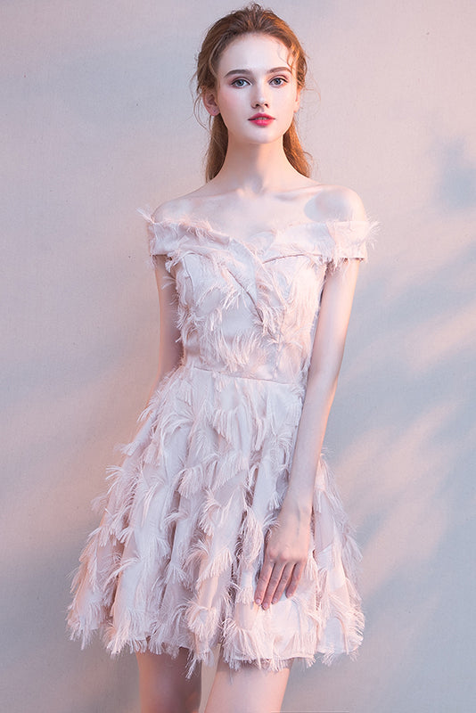 Off-The-Shoulder Light Champagne Evening Party Dress Homecoming Dresses With Tassels