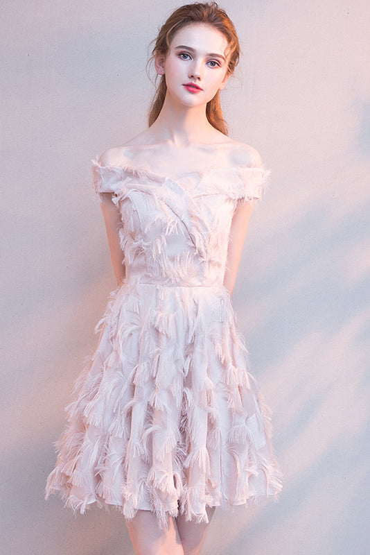 Off-The-Shoulder Light Champagne Evening Party Dress Homecoming Dresses With Tassels