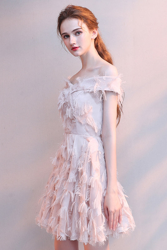 Off-The-Shoulder Light Champagne Evening Party Dress Homecoming Dresses With Tassels