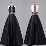 Empire Waist Backless Halter Black Ball Gown Sexy Evening Dress Graduation Dress Prom Dresses