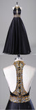 Empire Waist Backless Halter Black Ball Gown Sexy Evening Dress Graduation Dress Prom Dresses