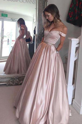 Blush Pink V Back Long Ball Gown Graduation Dress Prom Dresses