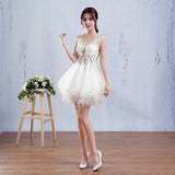 See Through A Line Grey Lace Appliques Tiered Tulle Homecoming Dresses Short Prom Dress