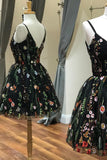 New Arrival Embroidery Black Spaghetti Straps Homecoming Dresses Short Prom Dress