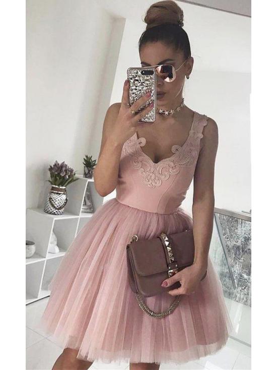 Pink Homecoming Dresses Off the Shoulder Appliques Short Prom Graduation Dress