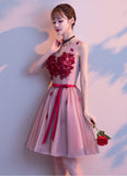 New Arrival V Neck Off the Shoulder Appliques Tulle Short Homecoming Dresses Prom Dress