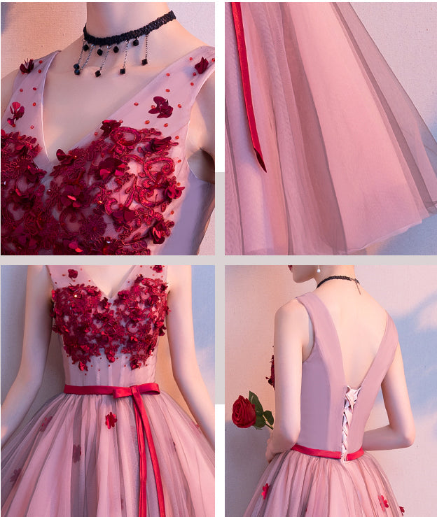 New Arrival V Neck Off the Shoulder Appliques Tulle Short Homecoming Dresses Prom Dress