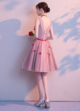 New Arrival V Neck Off the Shoulder Appliques Tulle Short Homecoming Dresses Prom Dress