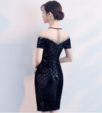 Chic Short Sleeves Black Sequin Mermaid Shiny Short Homecoming Dresses Prom Dress Party Gown