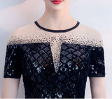Chic Short Sleeves Black Sequin Mermaid Shiny Short Homecoming Dresses Prom Dress Party Gown