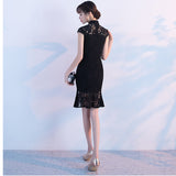 Cap Sleeves Black Lace Mermaid Stand Collar Short Homecoming Dresses Prom Dress