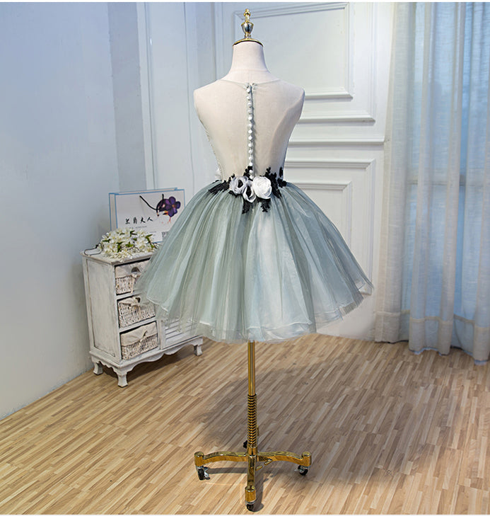 Ball Gown Homecoming Dresses See Through Lace Hand Flowers Short Prom Dress Party