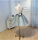 Ball Gown Homecoming Dresses See Through Lace Hand Flowers Short Prom Dress Party
