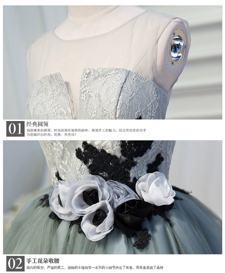 Ball Gown Homecoming Dresses See Through Lace Hand Flowers Short Prom Dress Party