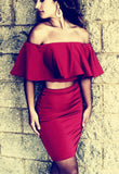 Sexy 2 Pieces Burgundy Mermaid Short Homecoming Dresses Strapless Prom Dress Party