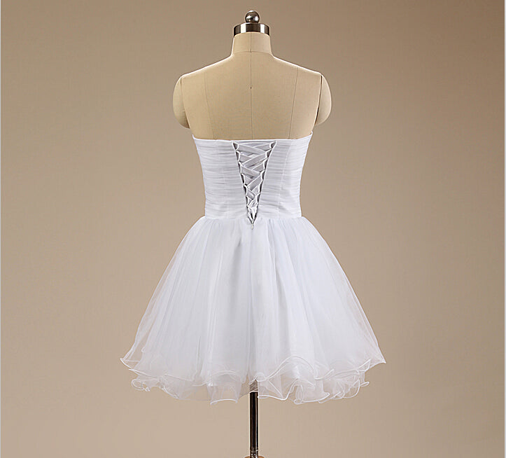 Fashion Sweetheart Neckline White Tulle Cheap Homecoming Dresses Short Prom Dress Gowns