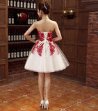 Fashion Strapless Red Lace Appliques Ivory Cheap Homecoming Dresses Short Graduation Dress