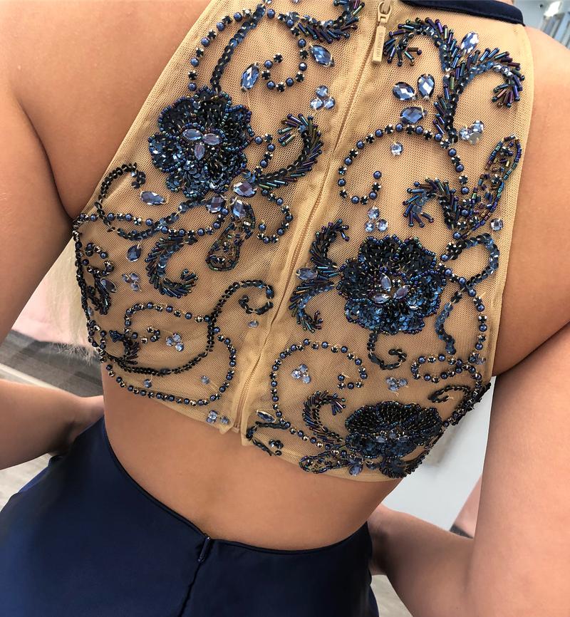 Fashion Open Back Navy Blue Beaded Short Homecoming Dresses Hoco Dress With Pocket