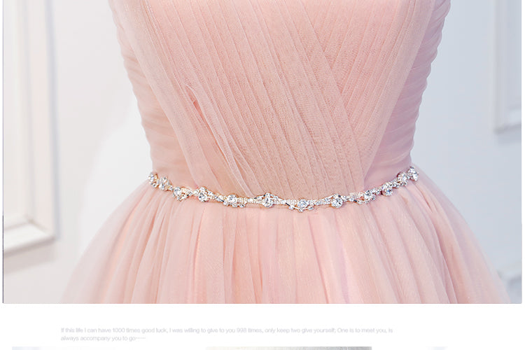 Elegant Pink Tulle Open Back Ruffles Beaded Homecoming Dresses Short Prom Dress