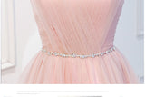 Elegant Pink Tulle Open Back Ruffles Beaded Homecoming Dresses Short Prom Dress
