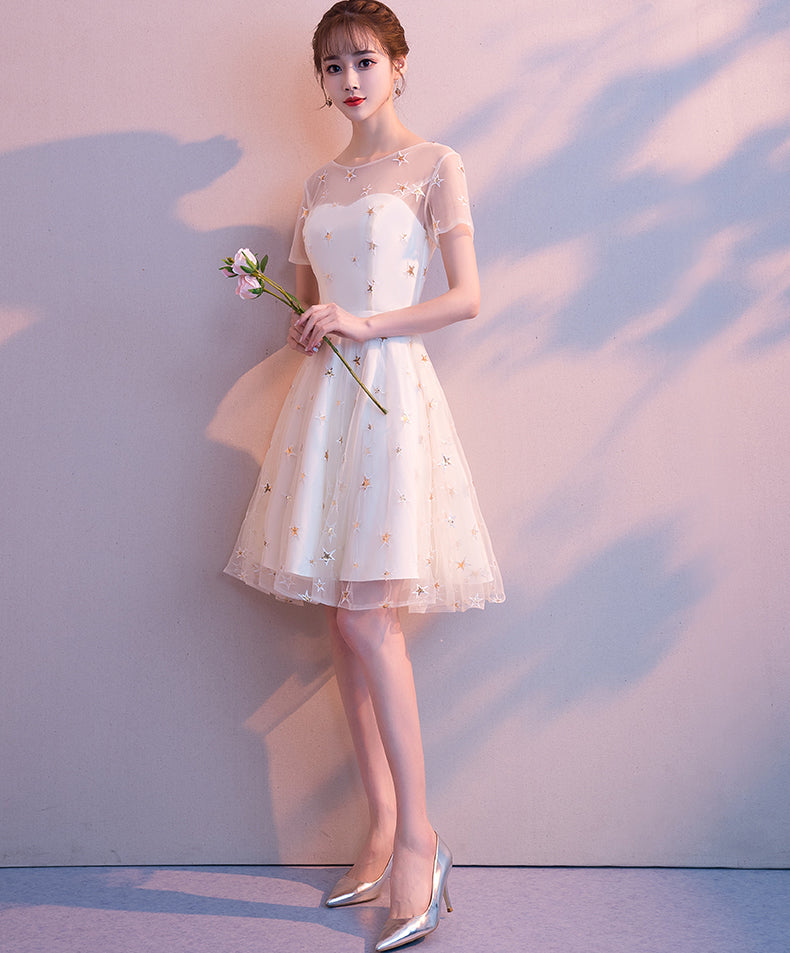 Short Sleeves Homecoming Dresses, A Line Sequin Short Homecoming Dresses Prom Dress