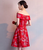 Red Lace Homecoming Dresses,Charming Off the Shoulder Homecoming Dress, Short Prom Dress