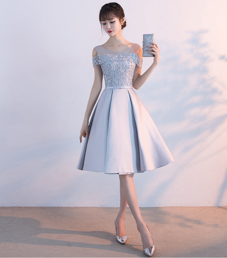 New Arrival A Line Open Back Lace Beaded Homecoming Dresses, Short Graduation Prom Dress