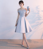 New Arrival A Line Open Back Lace Beaded Homecoming Dresses, Short Graduation Prom Dress