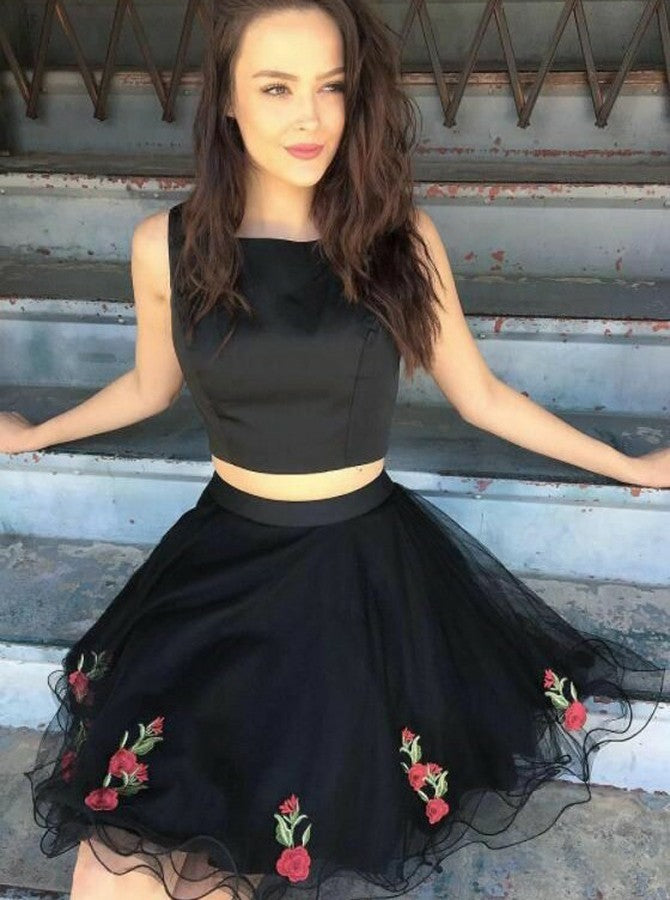 Two Pieces Homecoming Dresses,Black Homecoming Dresses,Short Prom Hoco Dress