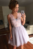 Fashion V Neck Sleeveless Lace Light Lavender Short Homecoming Dresses Prom Graduation Dress